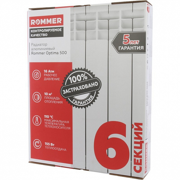 Алюминиевый радиатор ROMMER Optima 500/80, 6 секций Алюминиевый радиатор ROMMER Optima 500/80, 6 секций