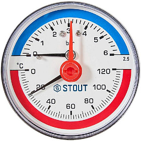 STOUT Термоманометр аксиальный Dn 63 6 бар, 1/2", 0-120°С