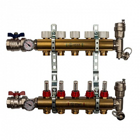 Коллекторная группа STOUT латунная в сборе с расходомерами 5 выходов