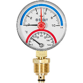 STOUT Термоманометр радиальный Dn 63 10 бар, 1/2", 0-120°С
