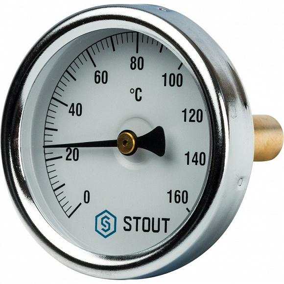 Термометр биметалл. STOUT Dn 63 мм, гильза 50 мм 1/2", 0...160°С