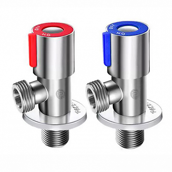 TIM Кран угловой с отражателем 1/2''х1/2" с красной и синей ручкой (пара) TIM Кран угловой с отражателем 1/2''х1/2" с красной и синей ручкой (пара)