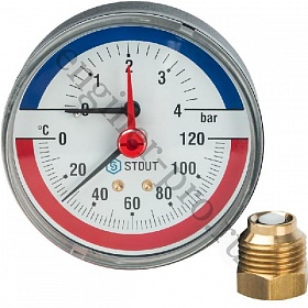 Термоманометр аксиальный STOUT Dn 80 4 бар, 1/2", 0-120°С