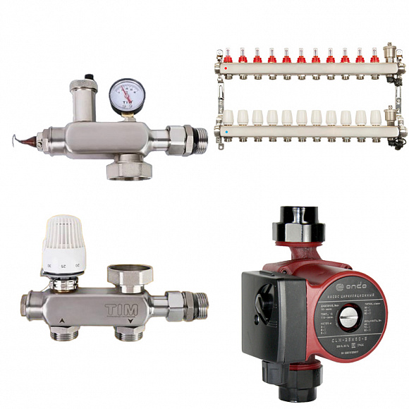 Комплект водяного теплого пола до 165 м2 (TIM JH-1040 + насос 25/6 + коллектор 11 вых)*
