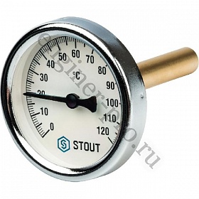 Термометр биметалл. STOUT Dn 63 мм, гильза 75 мм 1/2", 0...120°С