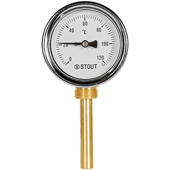 STOUT Термометр РАДИАЛЬНЫЙ биметалл. Dn 63 мм, гильза 75 мм 1/2 , 0...120°С