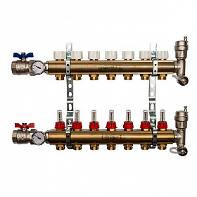 Коллекторная группа STOUT латунная в сборе с расходомерами 7 выходов