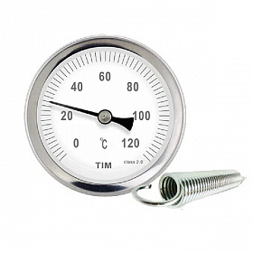 Термометр TIM Dn 63 мм, гильза 50 мм 1/2", 0...120°С (с накладной пружиной)