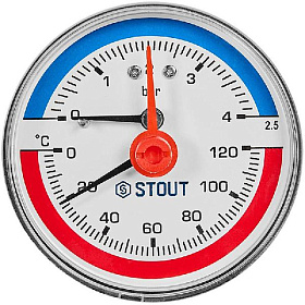 STOUT Термоманометр аксиальный Dn 63 4 бар, 1/2", 0-120°С