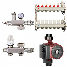 Комплект водяного теплого пола до 90 м2 (TIM JH-1040 + насос 25/6 + коллектор 6 вых)*