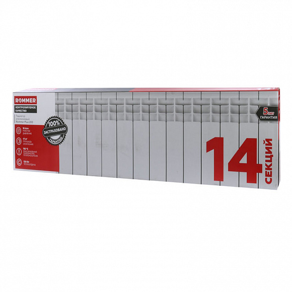 Алюминиевый радиатор ROMMER Plus 200/100, 14 секций Алюминиевый радиатор ROMMER Plus 200/100, 14 секций
