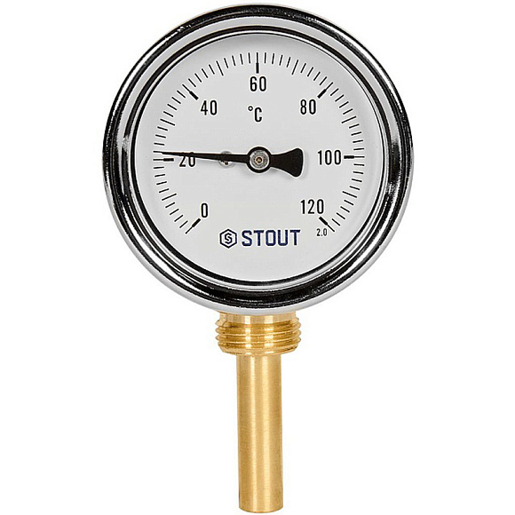 STOUT Термометр РАДИАЛЬНЫЙ биметалл. Dn 63 мм, гильза 50 мм 1/2", 0...120°С