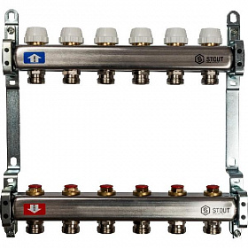 Коллекторная группа STOUT из нерж. стали без расходомеров 6 выходов