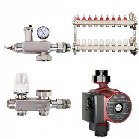 Комплект водяного теплого пола до 135 м2 (TIM JH-1040 + насос 25/6 + коллектор 9 вых)*