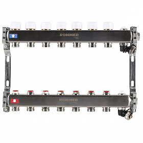 Коллекторная группа ROMMER из нерж. стали без расходомеров 7 выходов (с краном маевского и сливом)