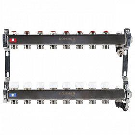 Коллекторная группа ROMMER из нерж. стали без расходомеров 8 выходов (с краном маевского и сливом)