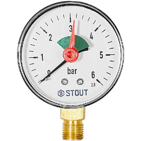 STOUT Манометр радиальный 6 бар, корпус 63 мм, 1/4" (с указателем предела)