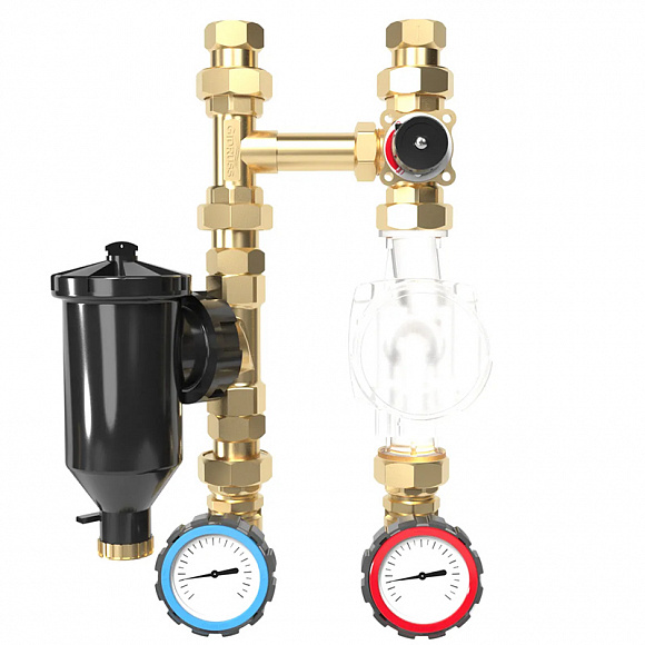 GIDRUSS Насосная группа с 3-х ходовым смесителем 1" с дешламатором (латунь)