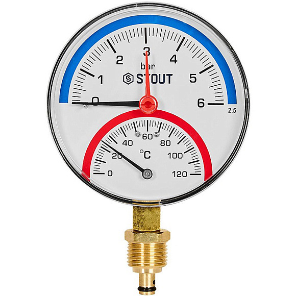 STOUT Термоманометр радиальный Dn 100 6 бар, 1/2", 0-120°С
