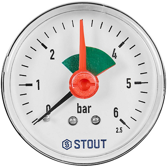 STOUT Манометр аксиальный 6 бар, корпус 50 мм, 1/4" (с указателем предела)
