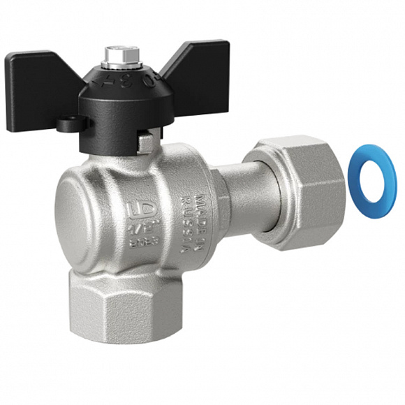 LD Pride Кран шаровый с накидной гайкой УГЛОВОЙ, бабочка 3/4х3/4