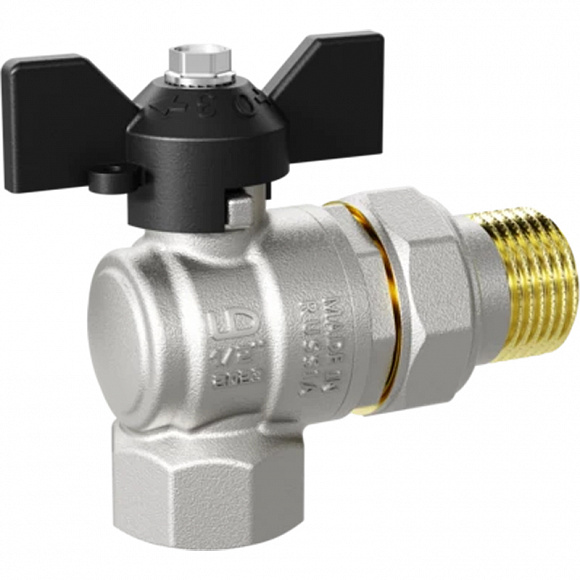 LD Pride Кран шаровый с американкой УГЛОВОЙ 1" ВР-НР, бабочка