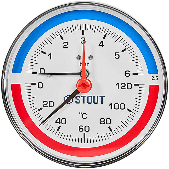 STOUT Термоманометр аксиальный Dn 100 6 бар, 1/2", 0-120°С