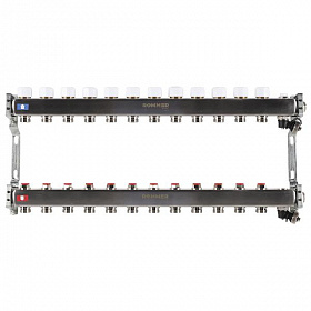 Коллекторная группа ROMMER из нерж. стали без расходомеров 12 выходов (с краном маевского и сливом)