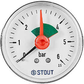 STOUT Манометр аксиальный 6 бар, корпус 50 мм, 1/4" (с указателем предела)
