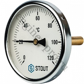 Термометр биметалл. STOUT Dn 100 мм, гильза 75 мм 1/2", 0...120°С