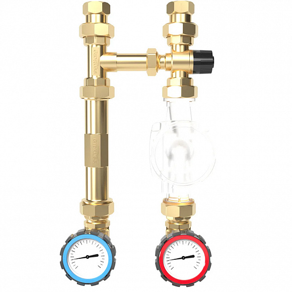 GIDRUSS Насосная группа с термостатическим смесительным клапаном 1" (латунь, 35-60°С)