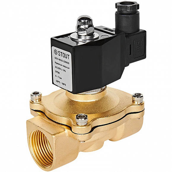 STOUT Клапан электромагнитный, прямого действия, 1" 220В (нормально закрытый)