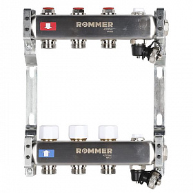 Коллекторная группа ROMMER из нерж. стали без расходомеров 3 выхода (с краном маевского и сливом)