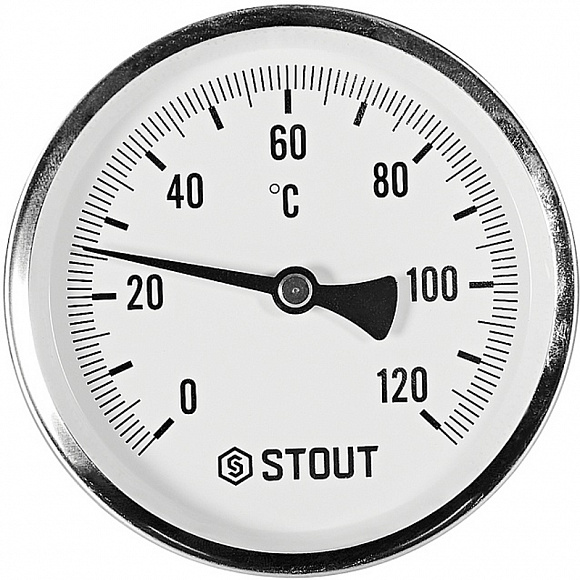 STOUT Термометр биметалл. Dn 100 мм, гильза 100 мм 1/2", 0...120°С STOUT Термометр биметалл. Dn 100 мм, гильза 100 мм 1/2", 0...120°С