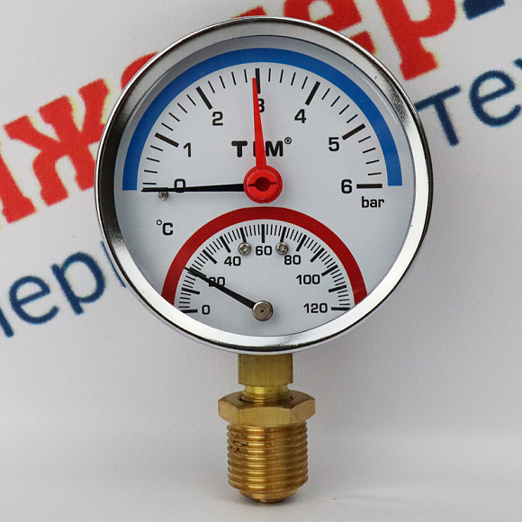 Термоманометр TIM радиальный 6 бар, темп. 0-120 град. 1/2"