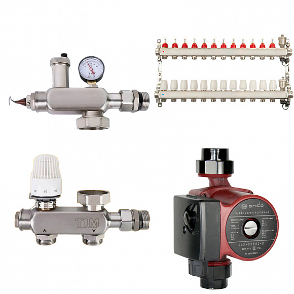 Комплект водяного теплого пола до 180 м2 (TIM JH-1040 + насос 25/6 + коллектор 12 вых)*