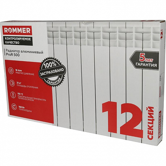 Алюминиевый радиатор ROMMER Profi 500/80, 12 секций Алюминиевый радиатор ROMMER Profi 500/80, 12 секций