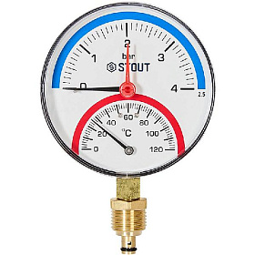 STOUT Термоманометр радиальный Dn 100 4 бар, 1/2", 0-120°С