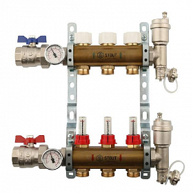 Коллекторная группа STOUT латунная в сборе с расходомерами 3 выхода