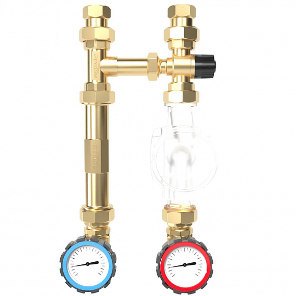 GIDRUSS Насосная группа с термостатическим смесительным клапаном 1" (латунь, 20-43°С)