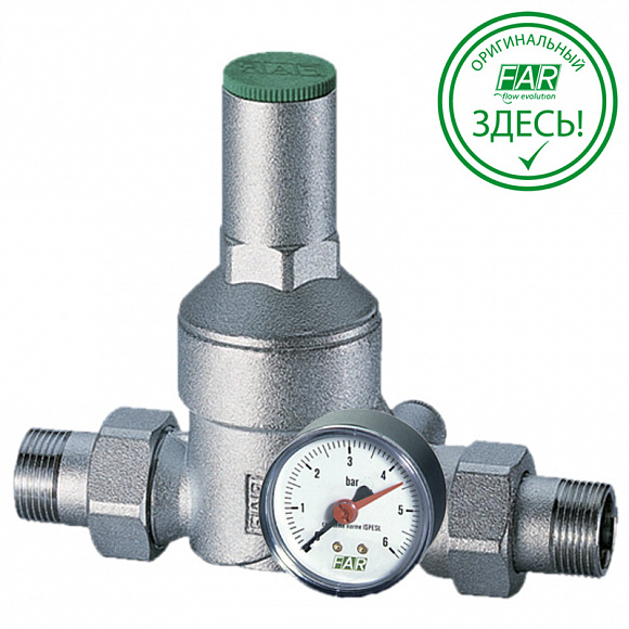 FAR Редуктор давления с манометром 1/2" НР-НР (1-6 бар) FAR Редуктор давления с манометром 1/2" НР-НР (1-6 бар)
