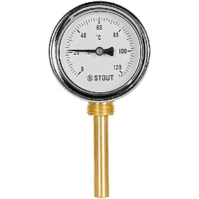 STOUT Термометр РАДИАЛЬНЫЙ биметалл. Dn 63 мм, гильза 75 мм 1/2 , 0...120°С