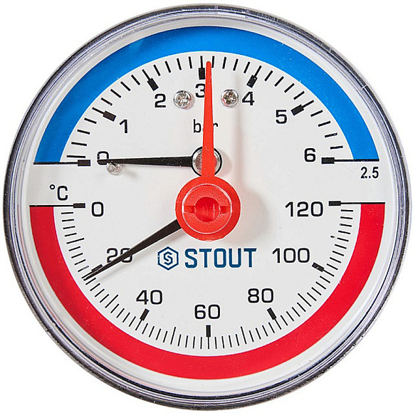 STOUT Термоманометр аксиальный Dn 63 6 бар, 1/2", 0-120°С