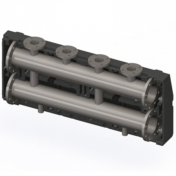 Распределительный коллектор DN 100 с фланцевыми отводами DN50, 3 контура, Q=33 м³/ч
