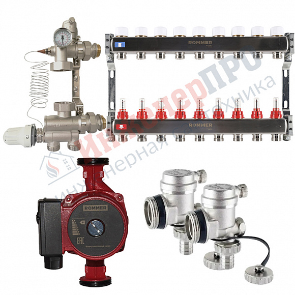 Комплект водяного теплого пола на 9вых. до 135м2 (Rommer RMS-1200)*