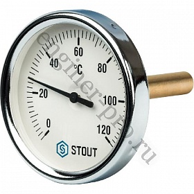 Термометр биметалл. STOUT Dn 80 мм, гильза 75 мм 1/2", 0...120°С