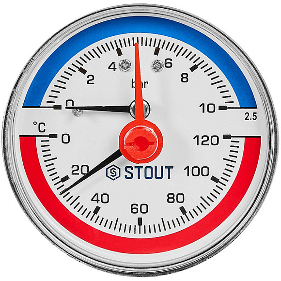 STOUT Термоманометр аксиальный Dn 63 10 бар, 1/2", 0-120°С