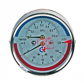 Термоманометр аксиальный РОСМА, 6 бар, 0-120°C, корпус 80 мм, 1/2"