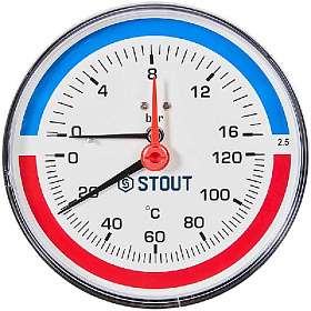 STOUT Термоманометр аксиальный Dn 100 16 бар, 1/2", 0-120°С