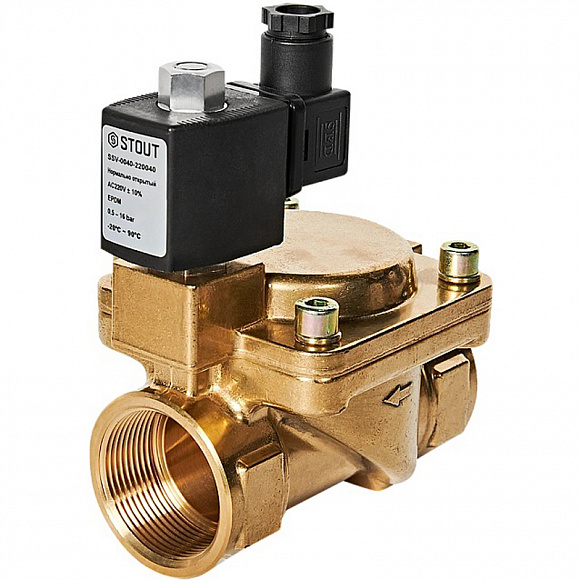 STOUT Клапан электромагнитный, непрямого (пилотного) действия, 1 1/2" 220В (нормально открытый)